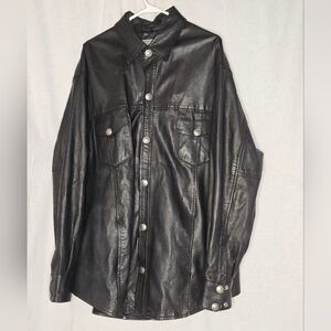 Unik Premium Black Leather Shirt With Buffalo Nickel Snap Buttons Sz 3XL